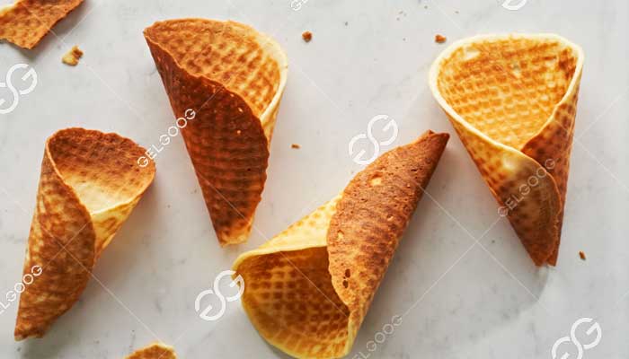 between a waffle and a sugar cone